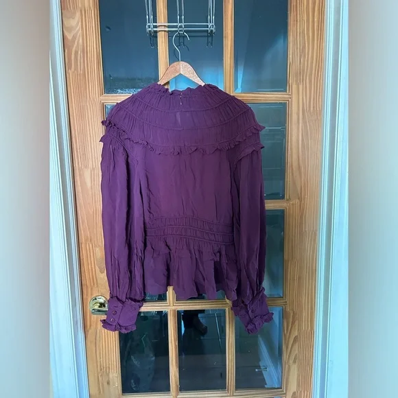Farm Rio Smocked Burgundy Ruffle Blouse - Picture 4 of 16